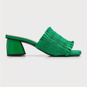 GANNI SMOCKED SQUARE TOE KITTEN HEEL MULES